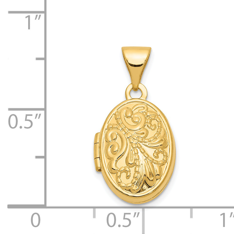 14Ky Beaded Scroll Design Oval Locket