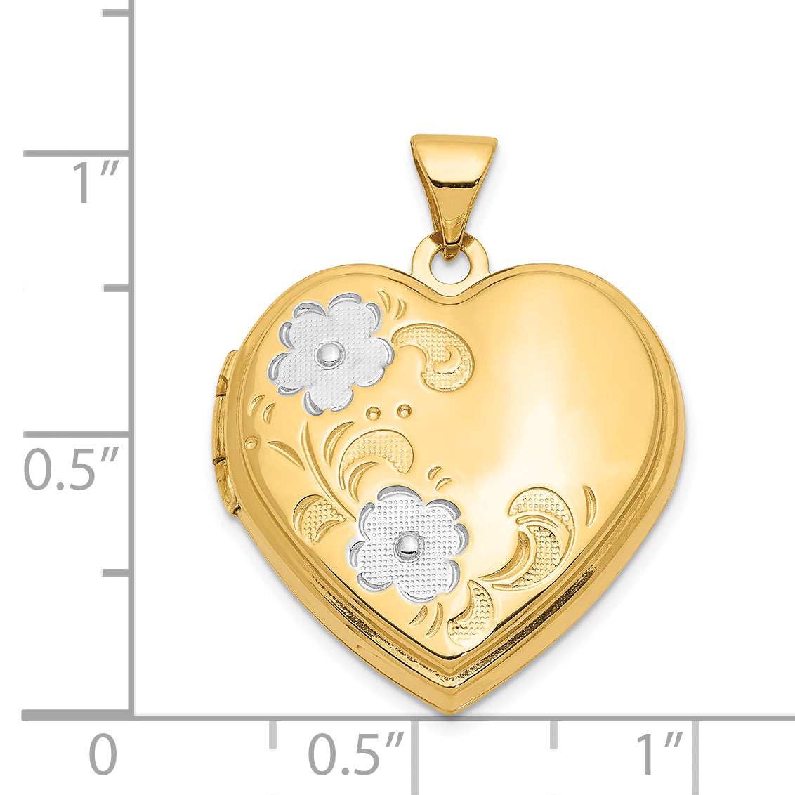 14Ky With  White Rhodium Floral Heart Locket