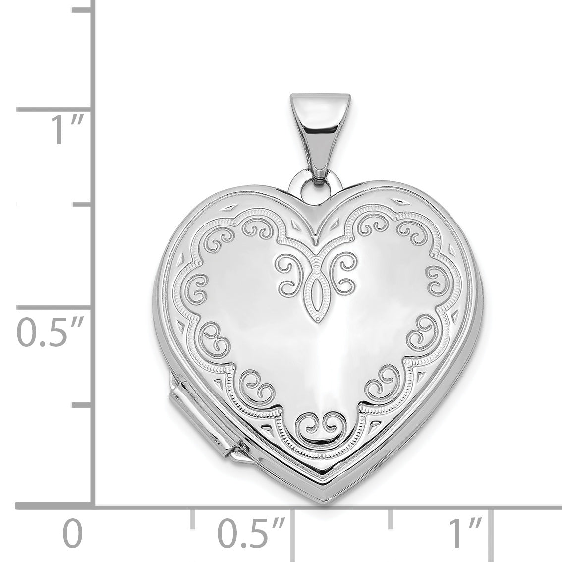 14K White Gold Scroll Design Heart Locket