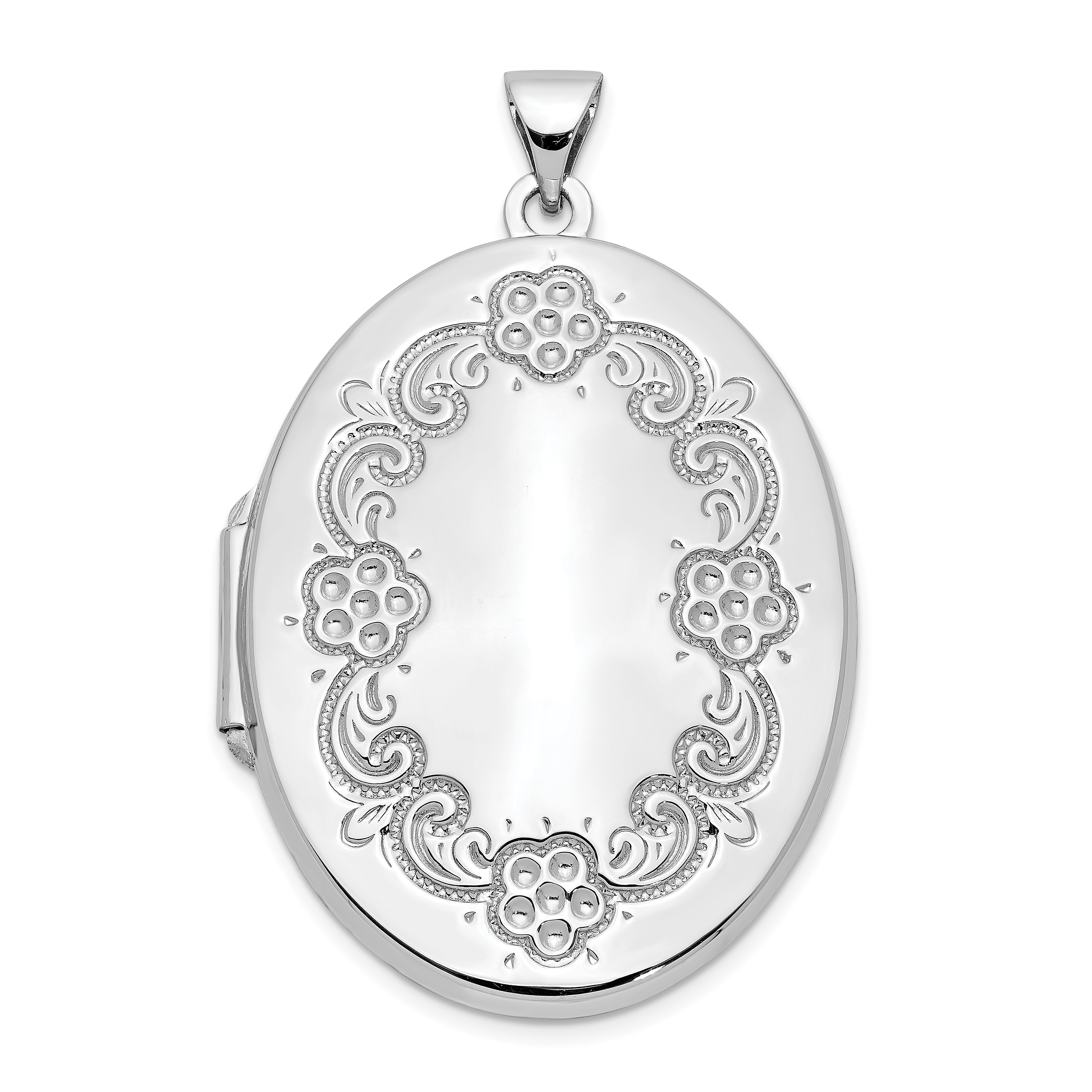 14k White Gold Floral Oval Locket