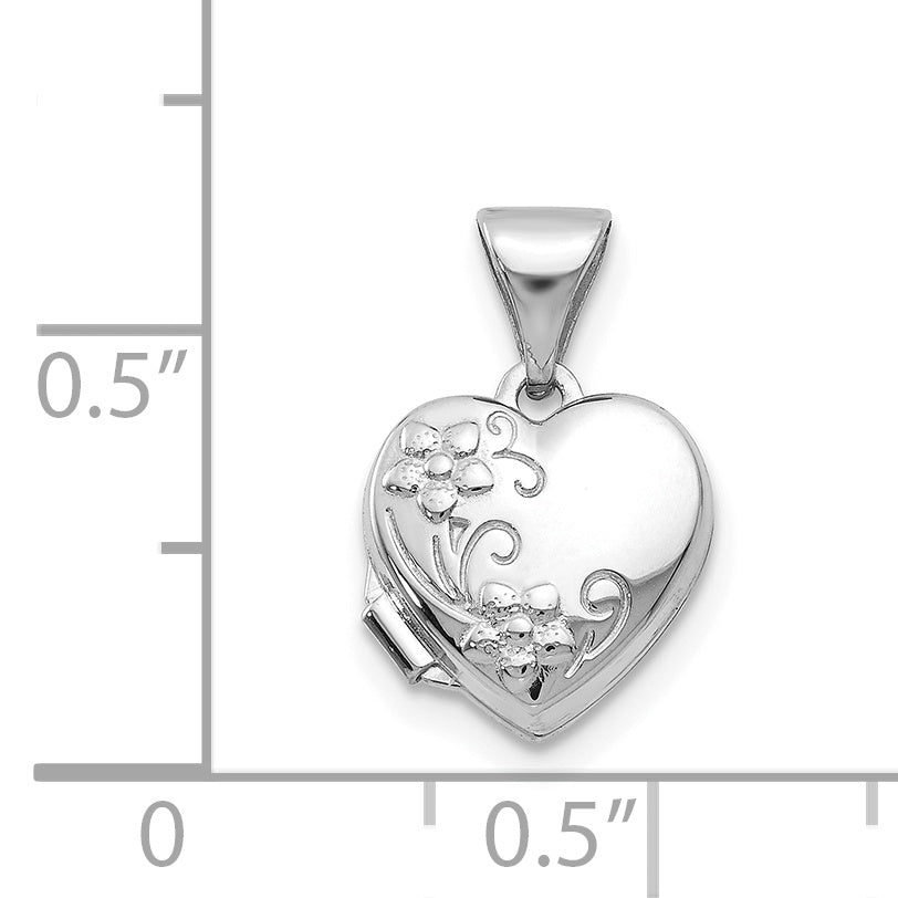 14K White Gold Polished Heart-Shaped Floral Locket