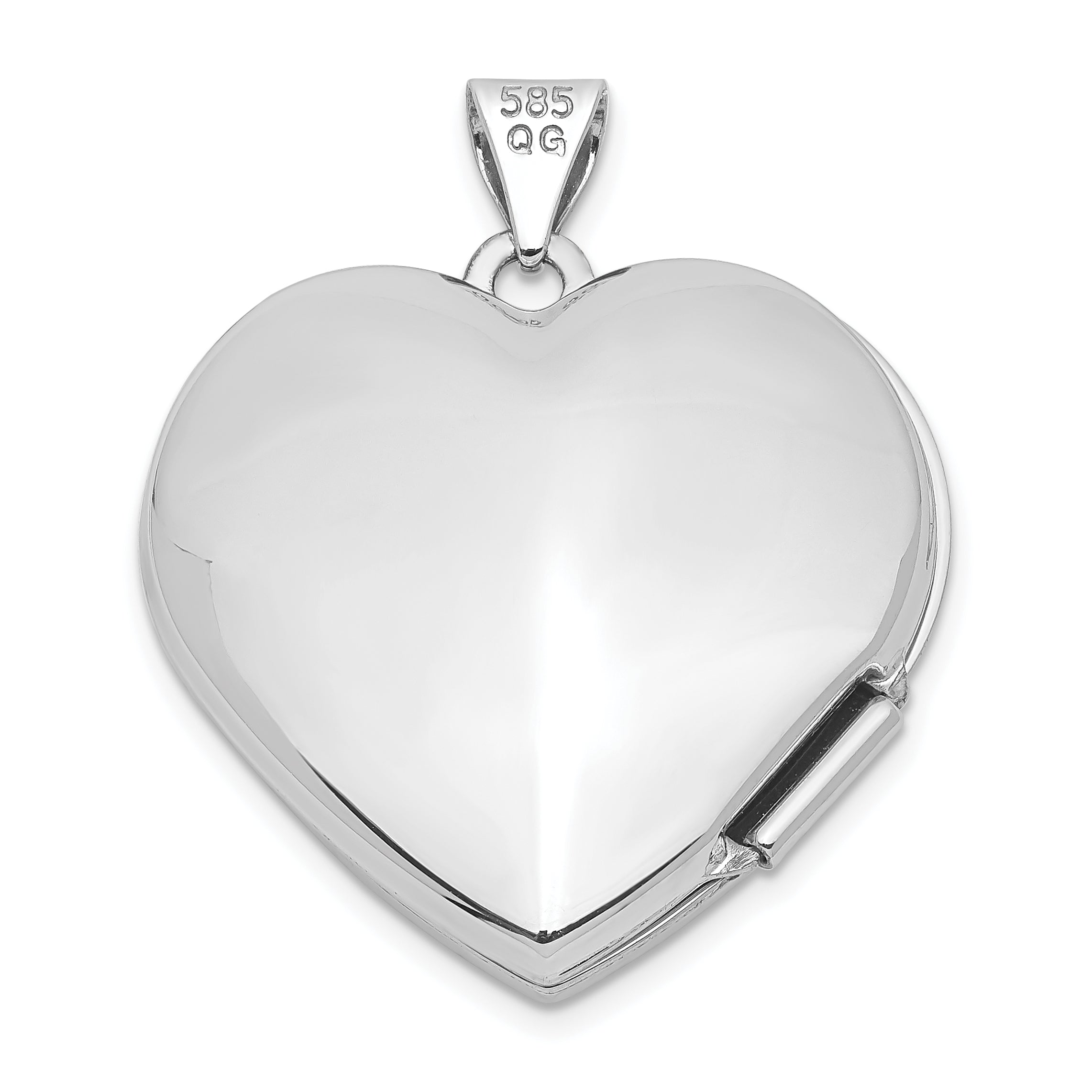 14K White Gold Polished Heart-Shaped Domed Locket