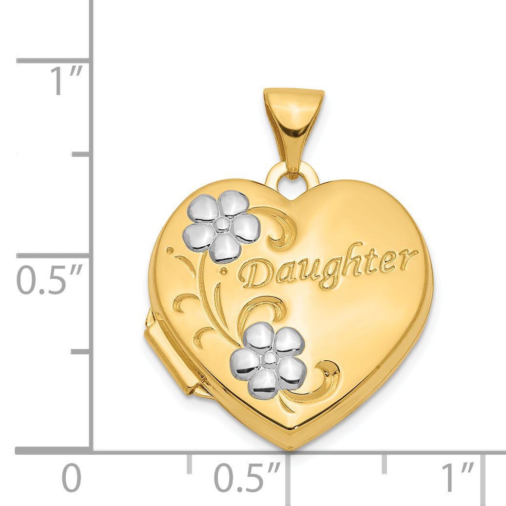 14K With  Rhodium DAUGHTER Floral 18mm Heart Locket