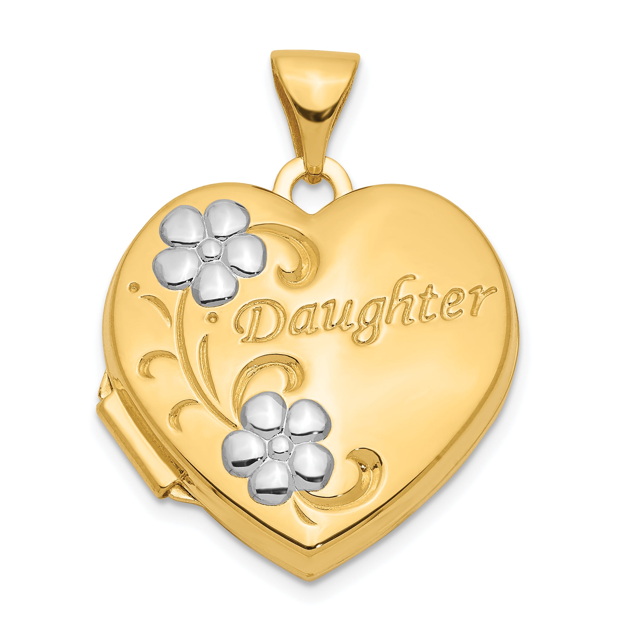 14k w/ Rhodium DAUGHTER Floral 18mm Heart Locket