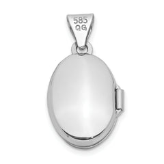 14K White Gold 13mm Oval Plain Assembled Locket