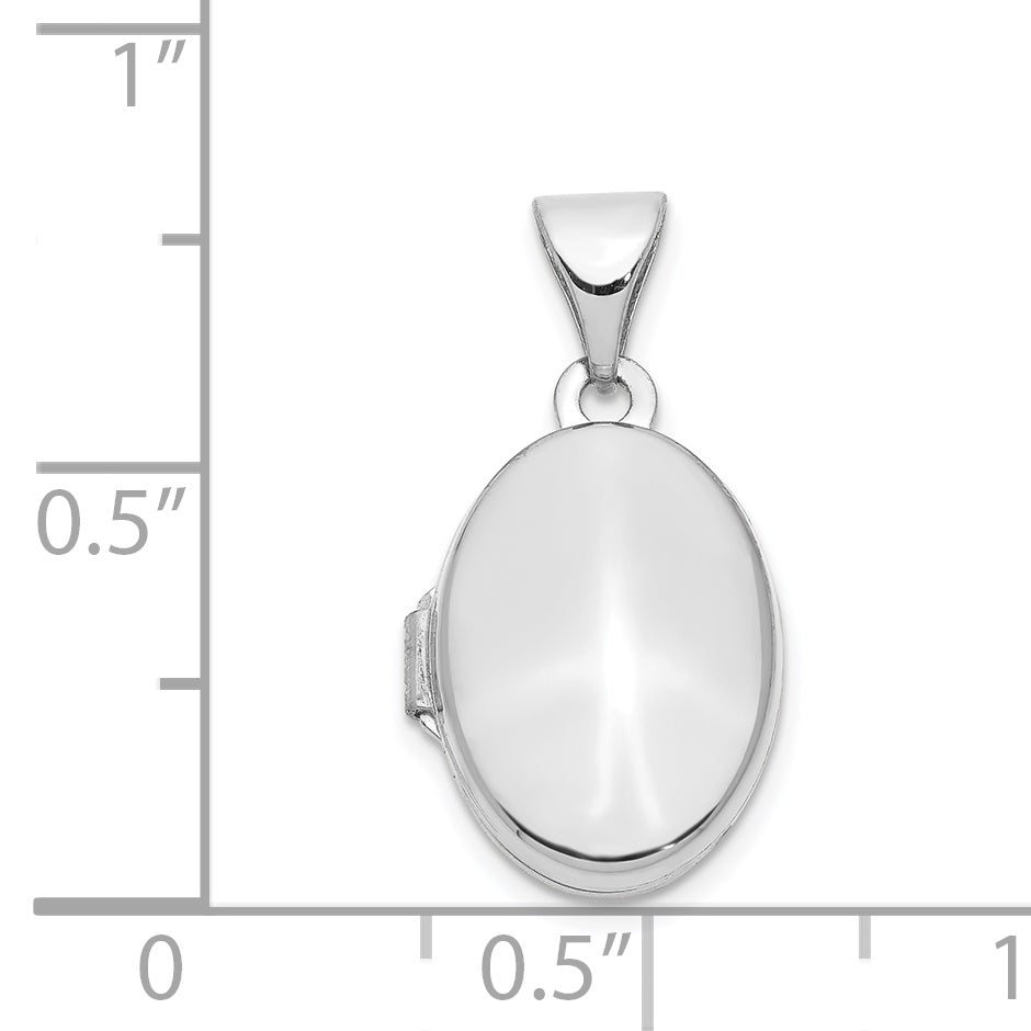 14K White Gold 13mm Oval Plain Assembled Locket