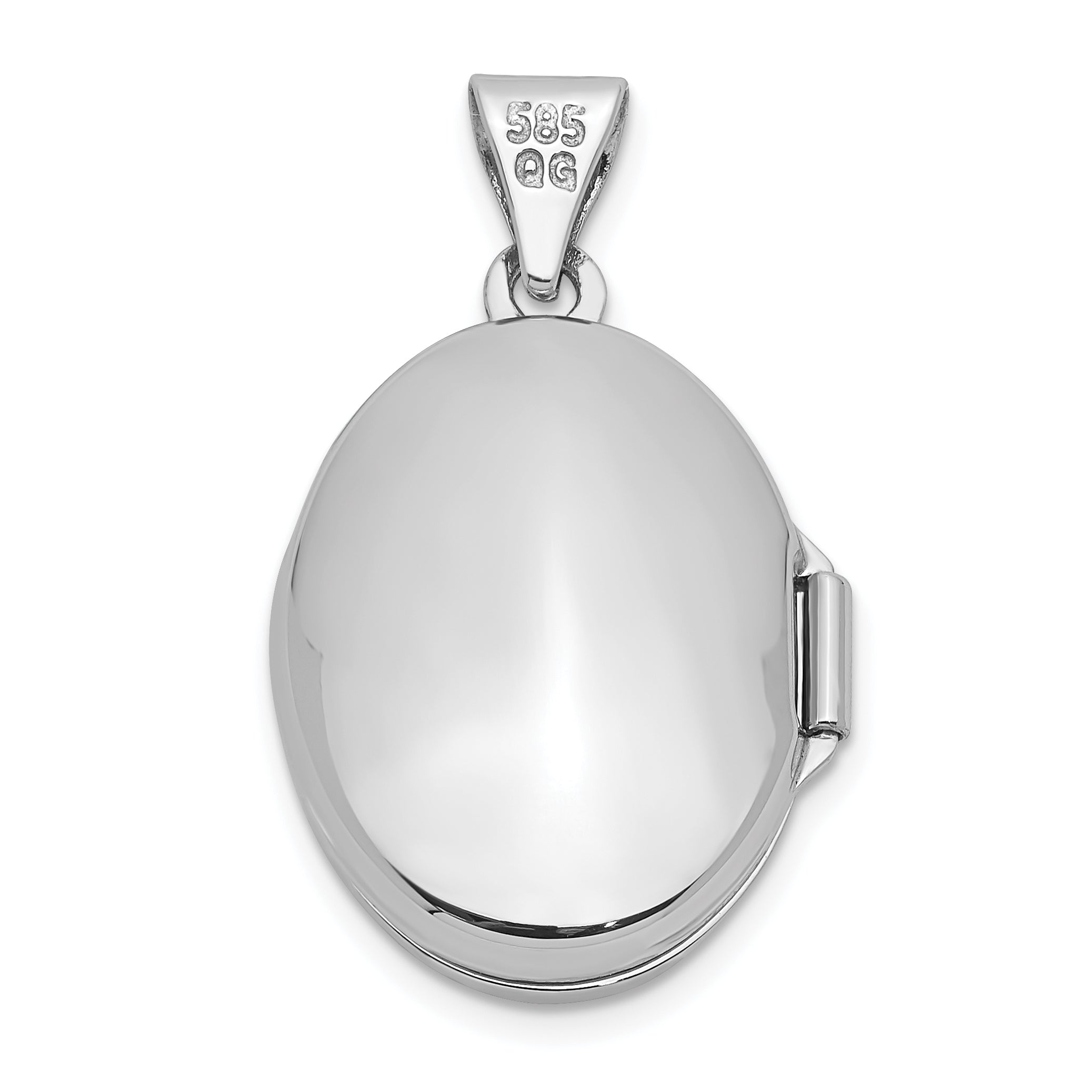 14K White Gold 17mm Oval Leaf Floral Hand Engraved Locket