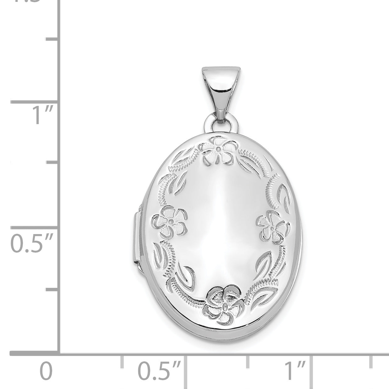 14K White Gold 21mm Oval Leaf Floral Scroll Border H/Eng Locket