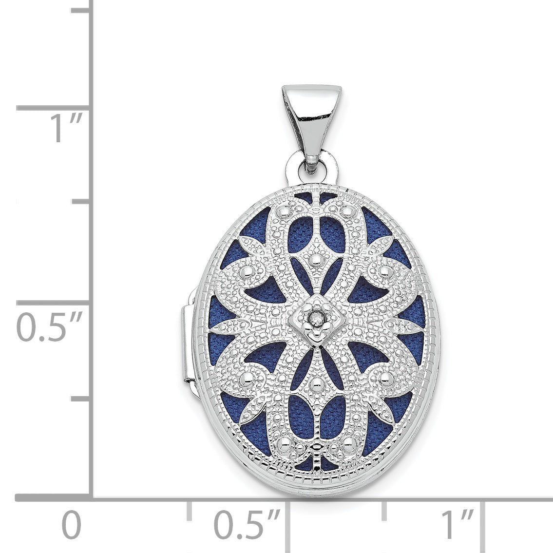 14K White Gold 21mm Diamond Vintage Oval Locket