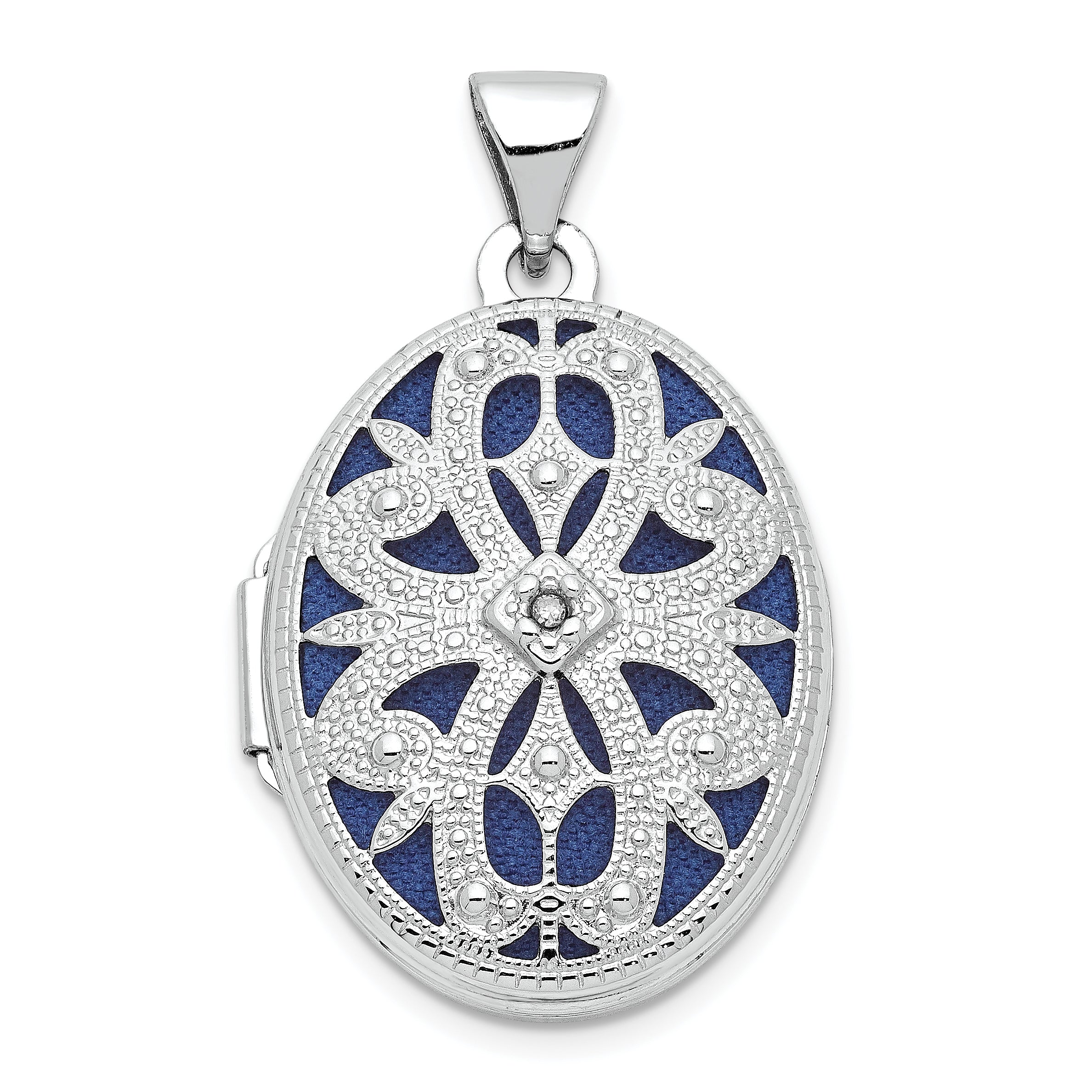 14K White Gold 21mm Diamond Vintage Oval Locket