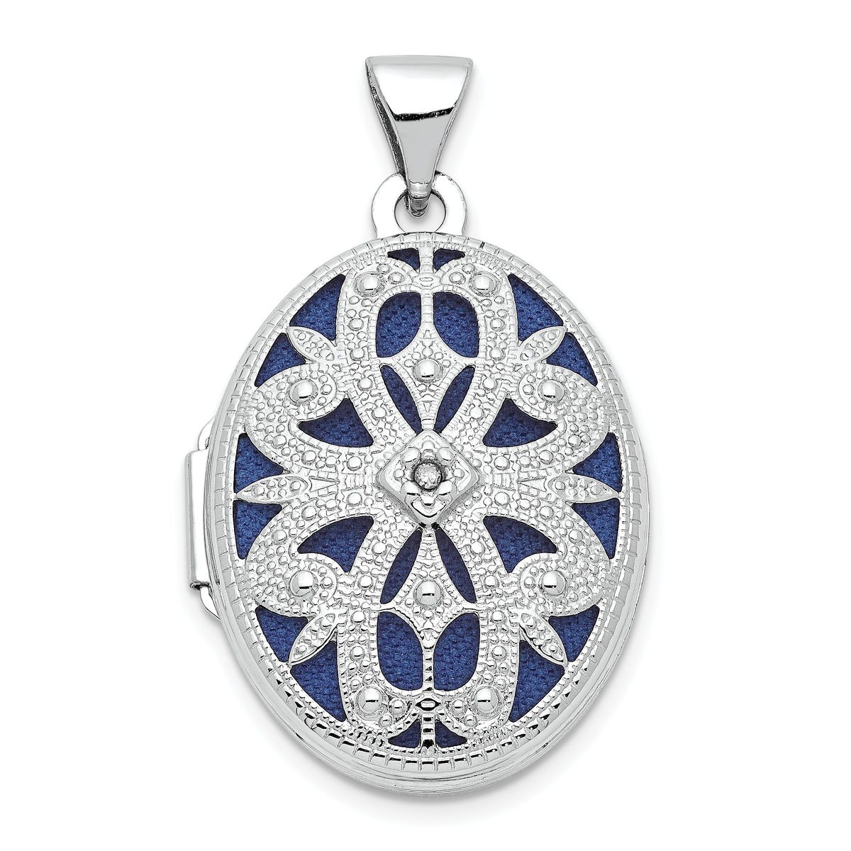 14K White Gold 21mm Diamond Vintage Oval Locket