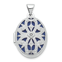 14K White Gold 21mm Diamond Vintage Oval Locket