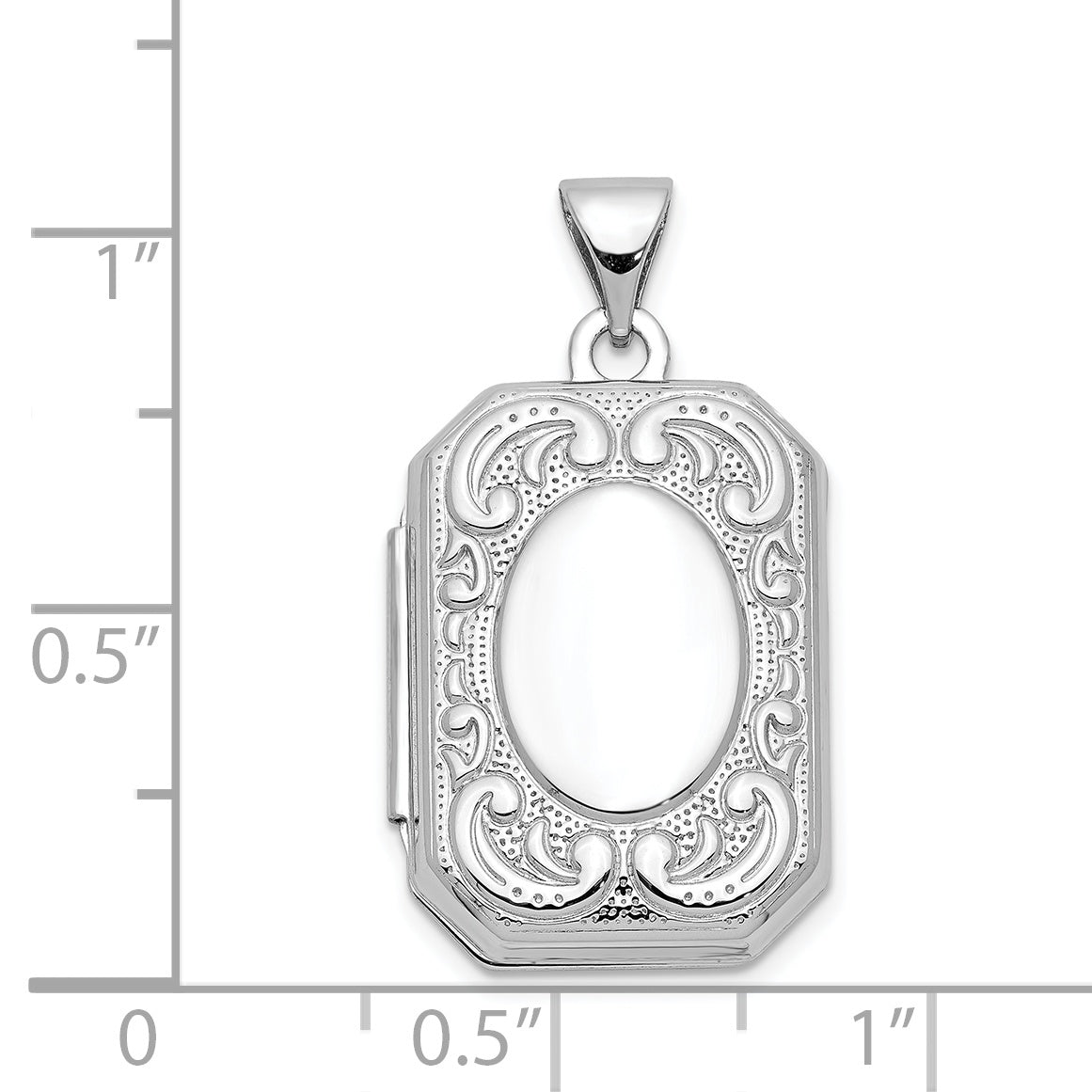 14K White Gold 20mm Book Scroll Border Locket