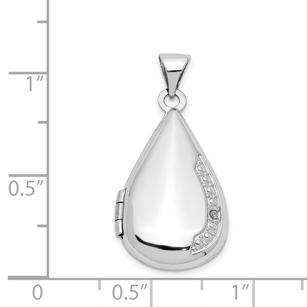 14K White Gold 21mm Tear Drop Diamond Locket