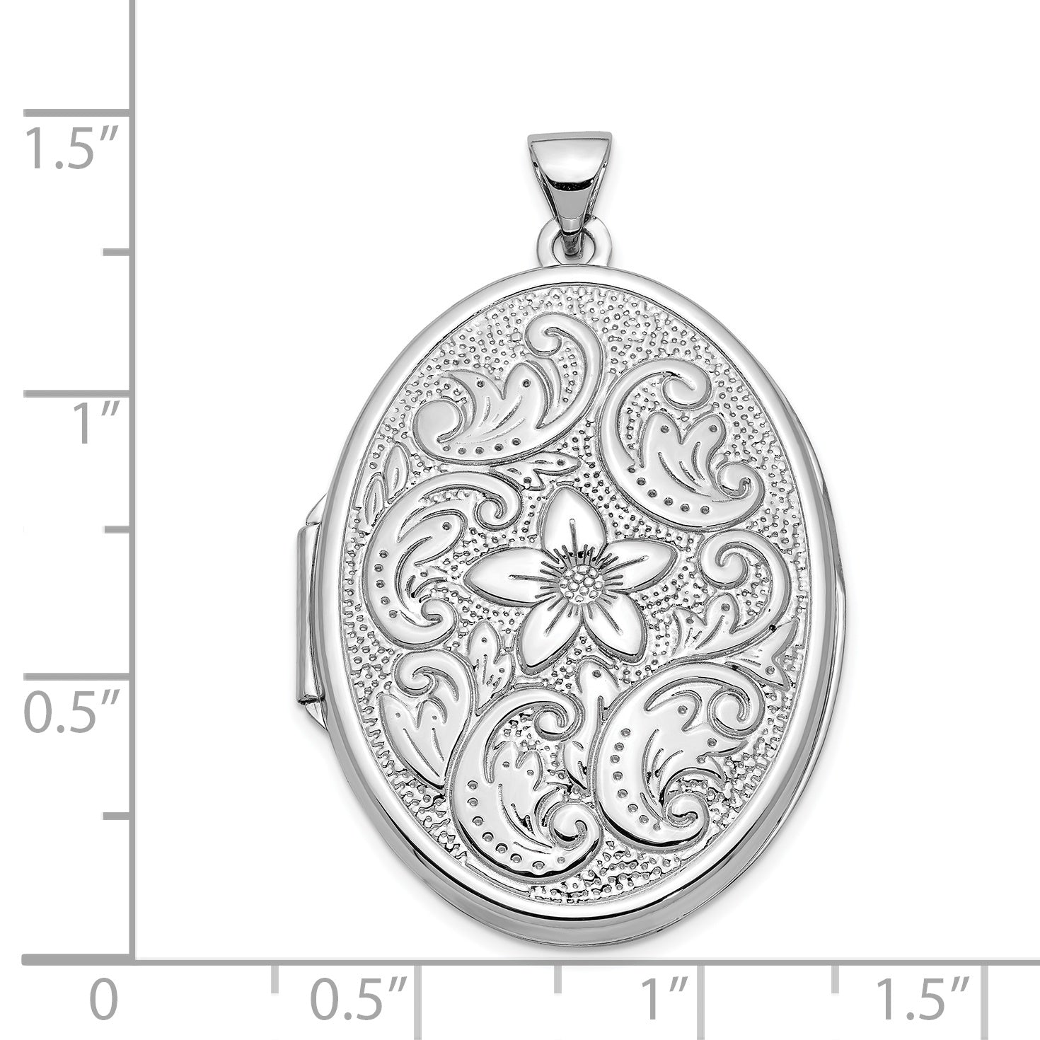 14K White Gold 32mm Oval Flower With Scrolls Locket