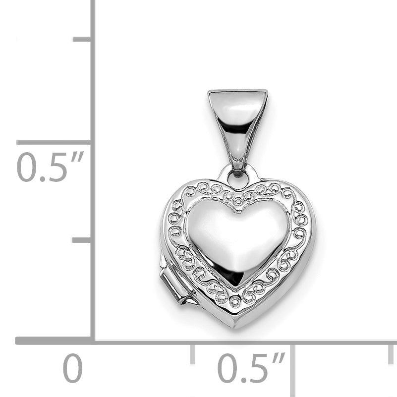 14K White Gold Polished Heart-Shaped Scrolled Locket