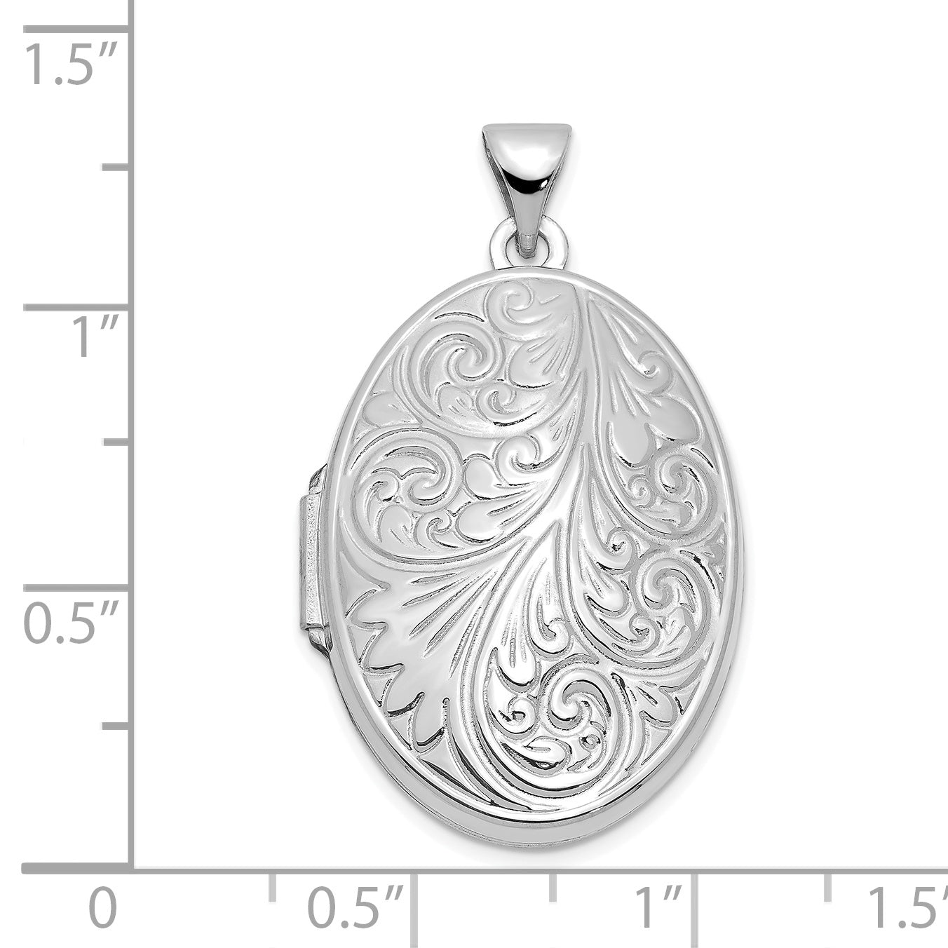 14K White Gold Scroll Oval Locket