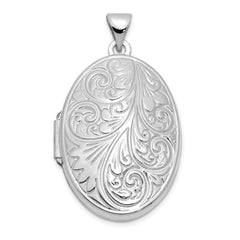 14k White Gold Scroll Oval Locket