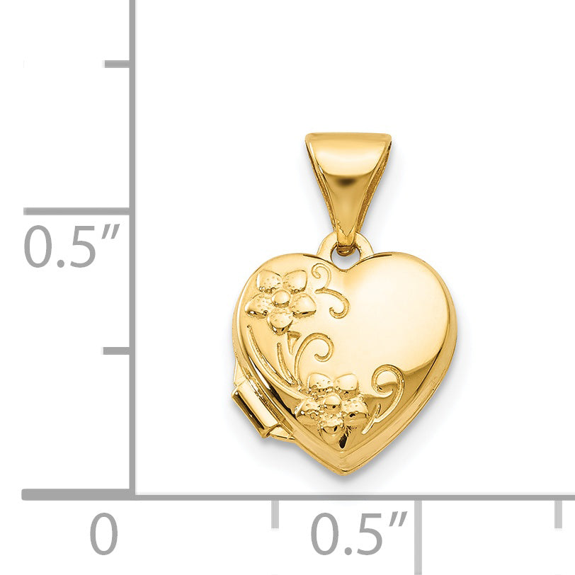 14K Yellow Gold Floral Heart Locket