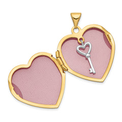 14K Two-tone With  White Rhodium Heart With Key Charm Inside Heart Locket