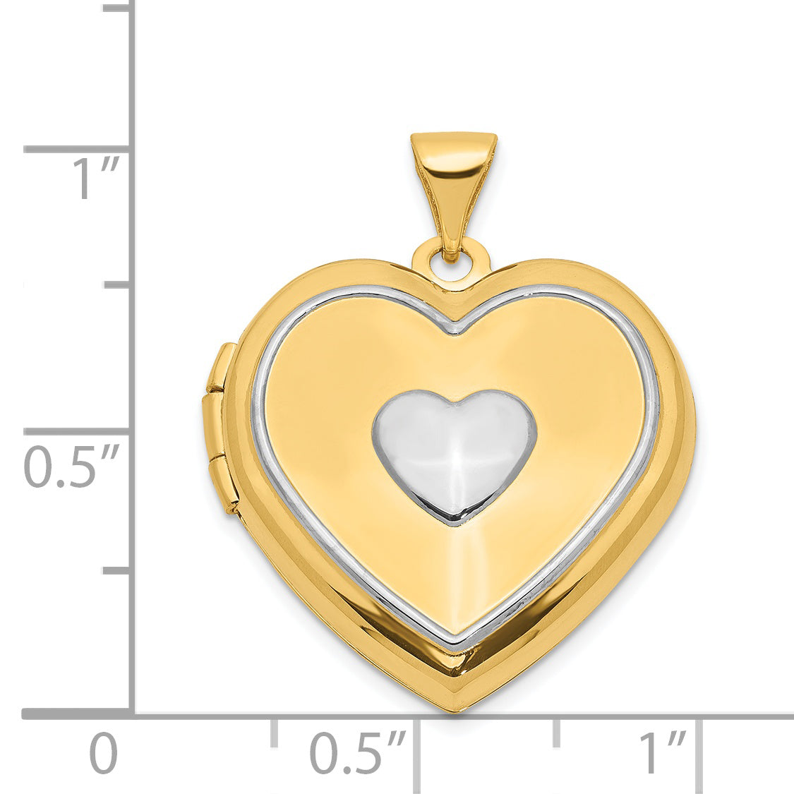 14K Two-tone With  White Rhodium Heart With Key Charm Inside Heart Locket