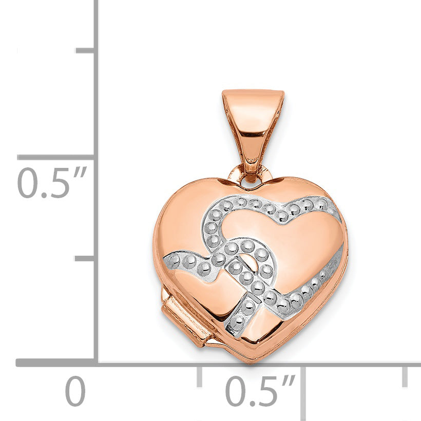 14K Rose Gold w/Rhodium 12mm Heart Locket