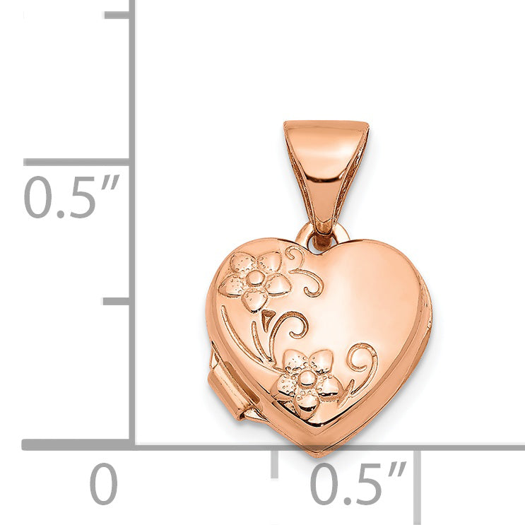 14K Rose Gold 10mm Floral Heart Locket