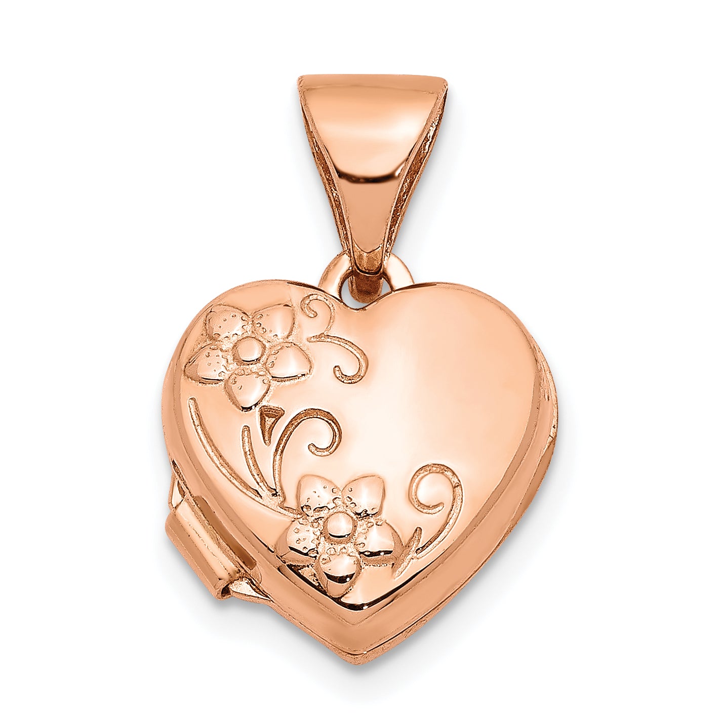 14k Rose Gold 10mm Floral Heart Locket