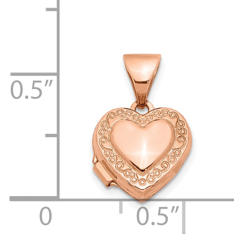 14K Rose Gold Polished 10mm Heart-Shaped Scrolled Locket