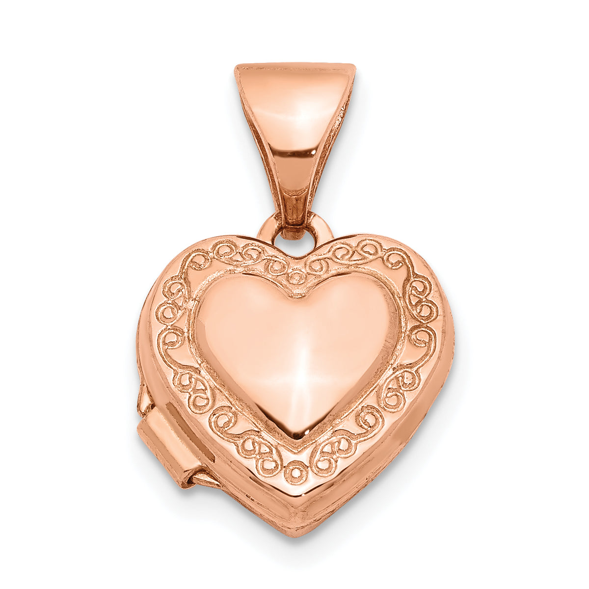 14k Rose Gold Polished 10mm Heart-Shaped Scrolled Locket