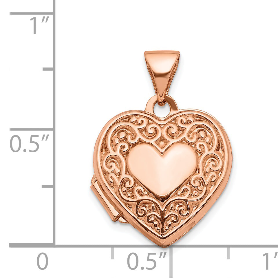 14K Rose Gold 15mm Scroll Heart Locket