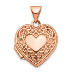 14k Rose Gold 15mm Scroll Heart Locket