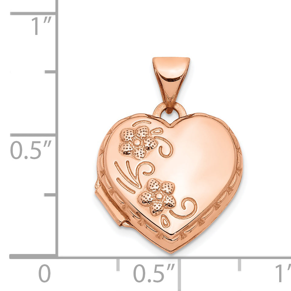 14K Rose Gold 15mm Domed Heart Locket