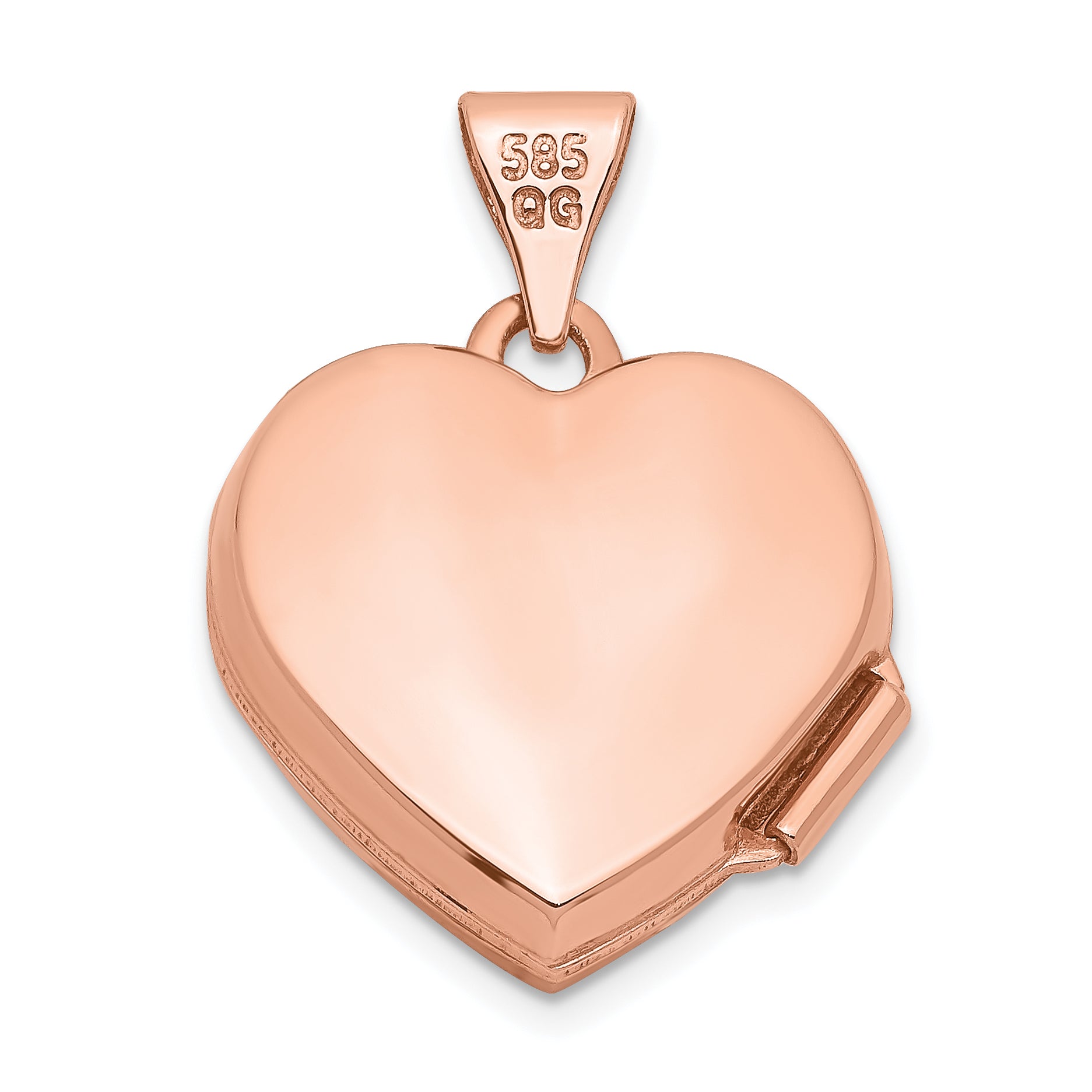 14K Rose Gold 15mm Plain Heart Locket