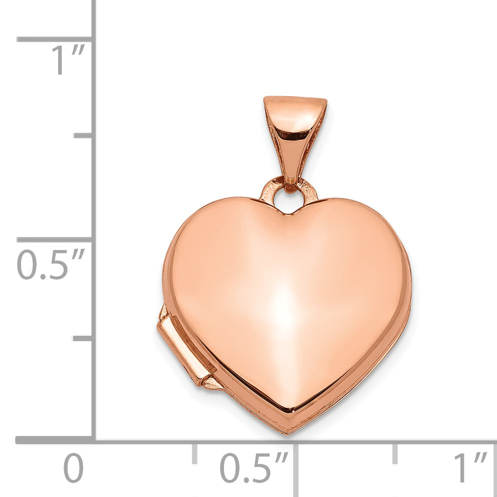 14K Rose Gold 15mm Plain Heart Locket