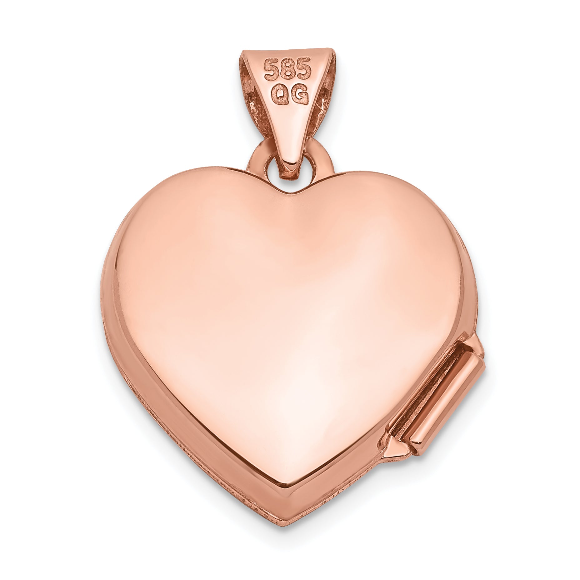 14K Rose Gold Polished 15mm Heart with Diamond Locket