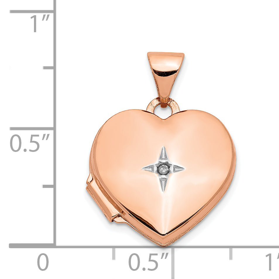 14K Rose Gold Polished 15mm Heart with Diamond Locket