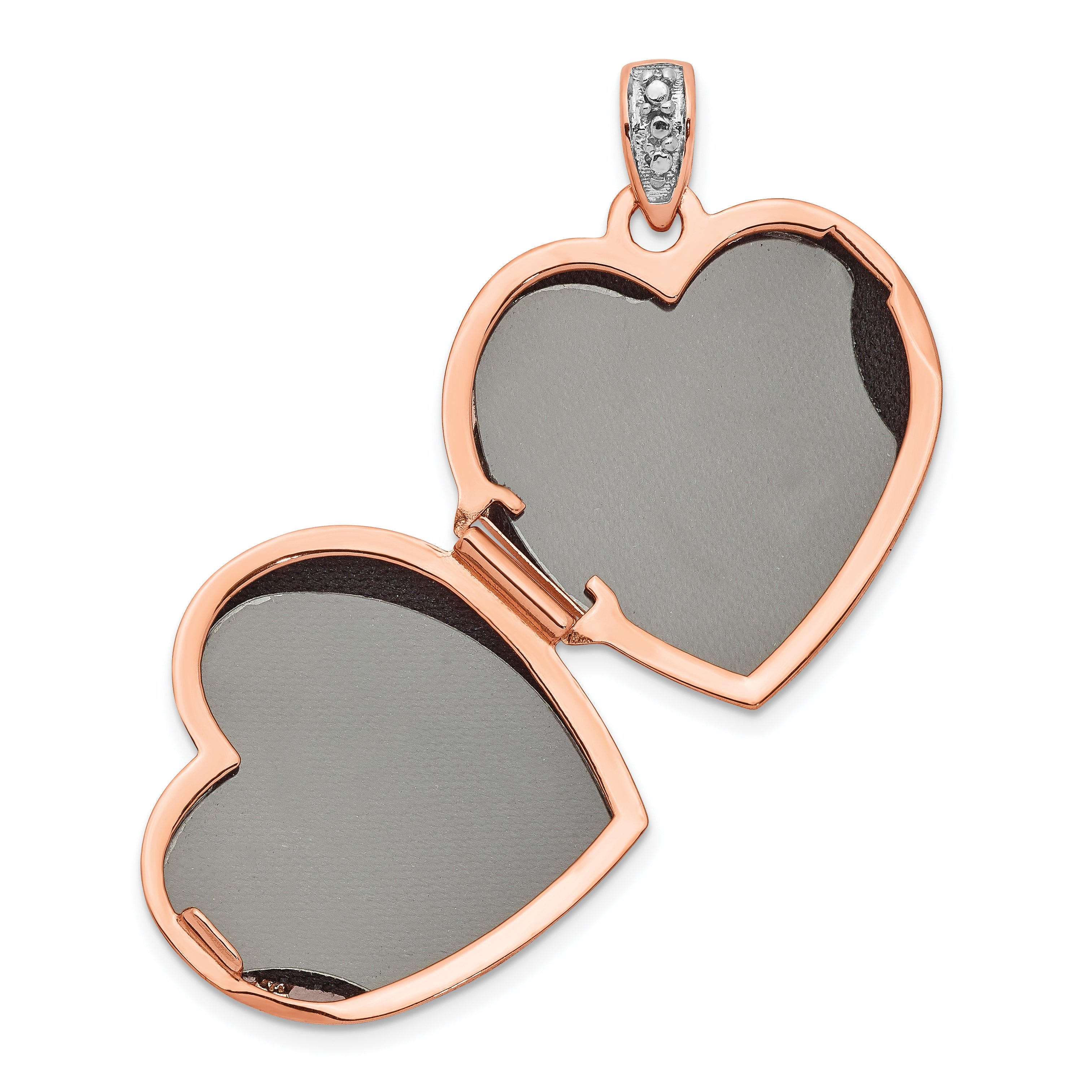 14K Rose Gold 18mm Vintage Heart w/Diamond blk interior Locket