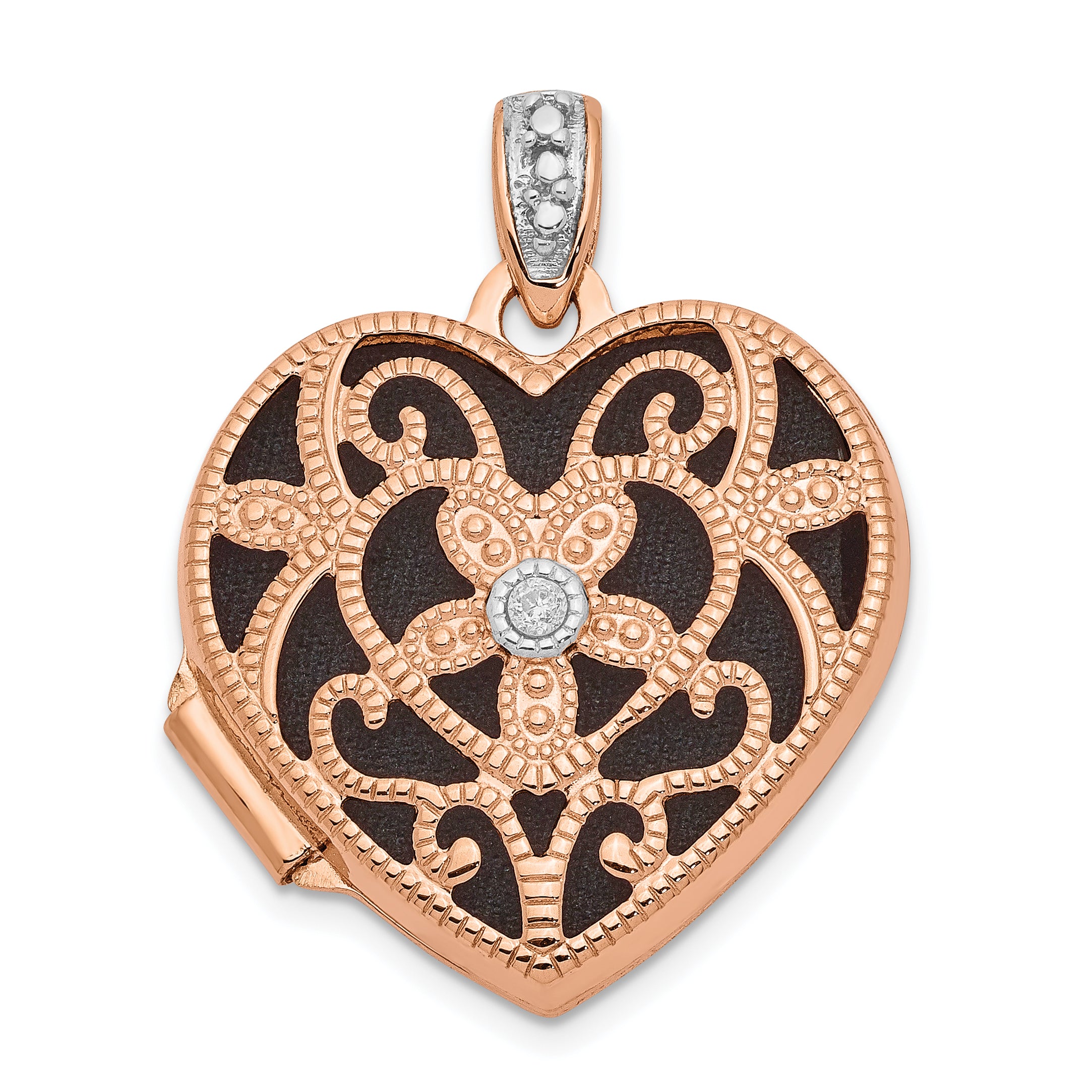 14k Rose Gold w/ Diamond Vintage 18mm Heart Locket