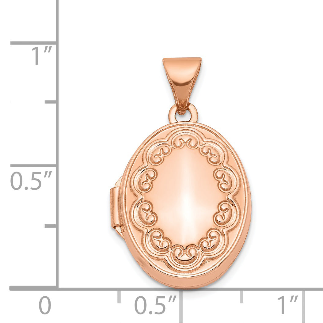 14K Rose Gold 17mm Scroll Oval Locket