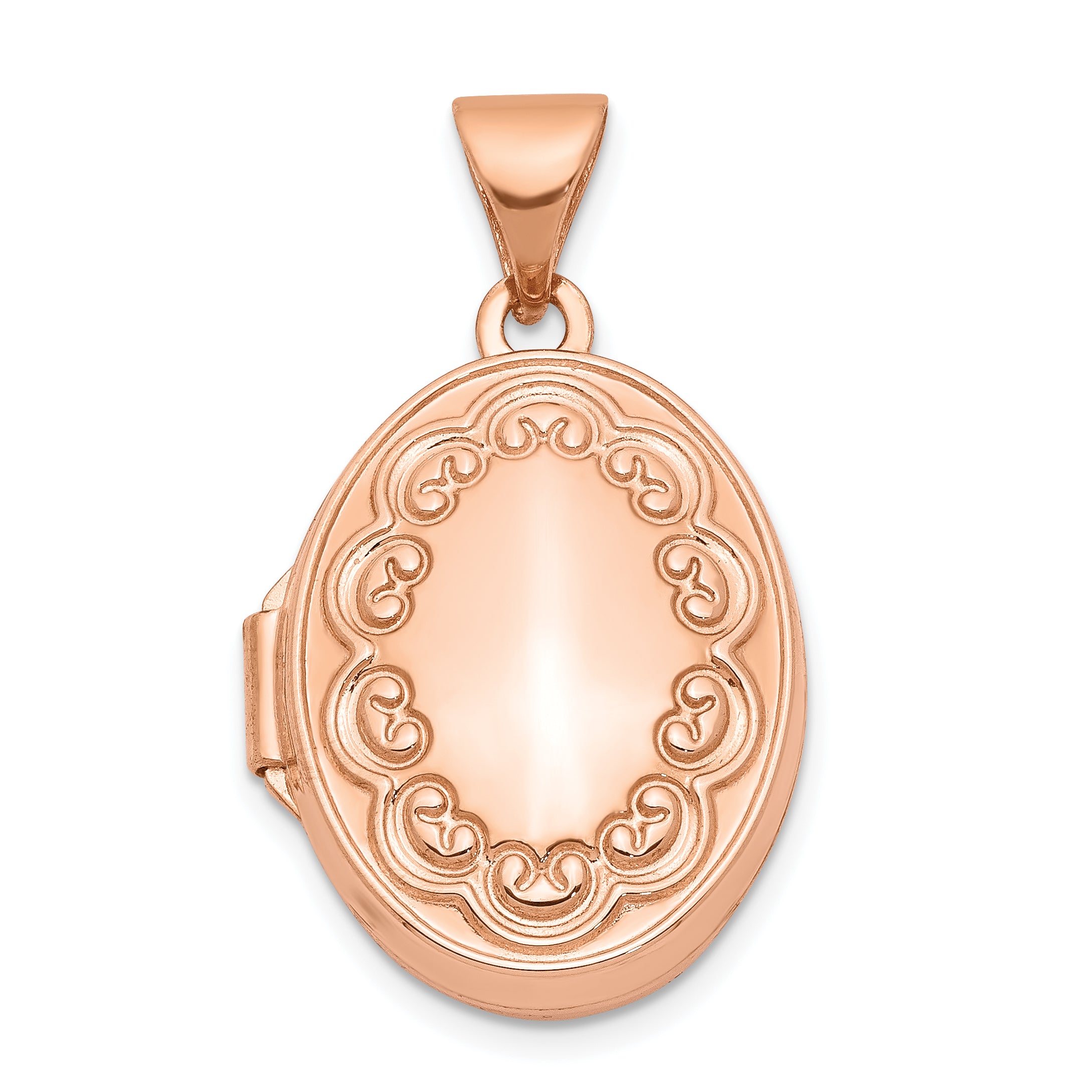 14k Rose Gold 17mm Scroll Oval Locket