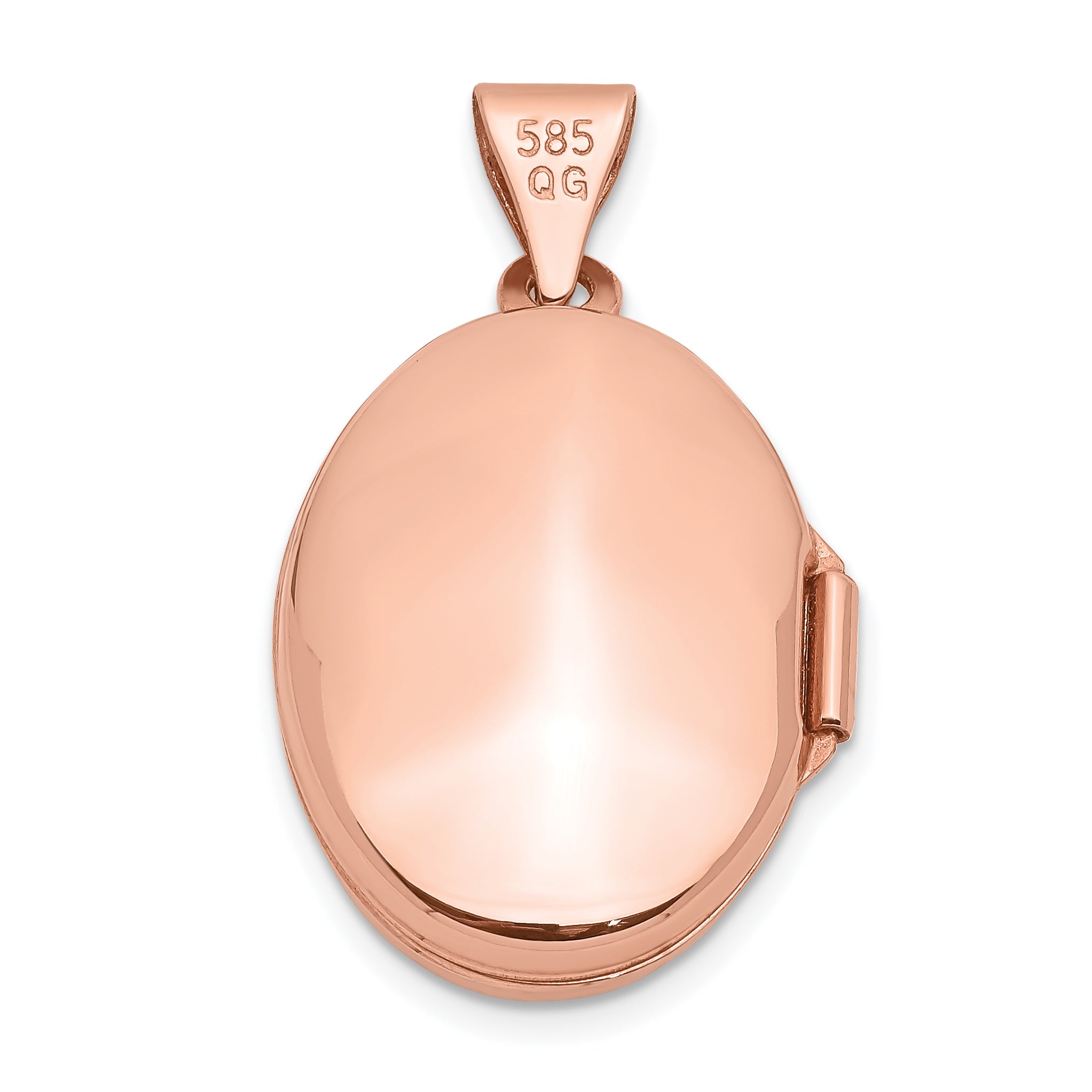 14K Rose Gold Polished 17mm Plain Oval Locket