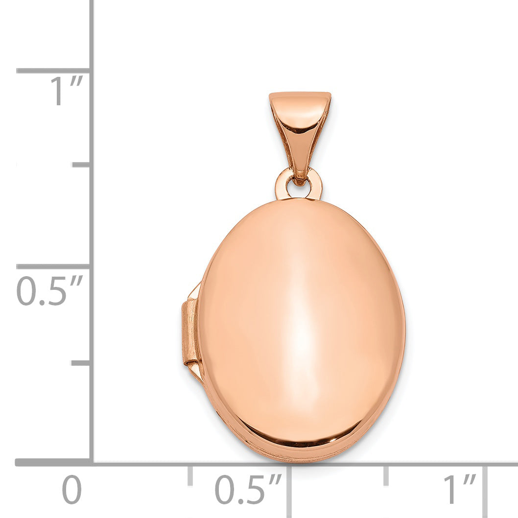 14K Rose Gold Polished 17mm Plain Oval Locket