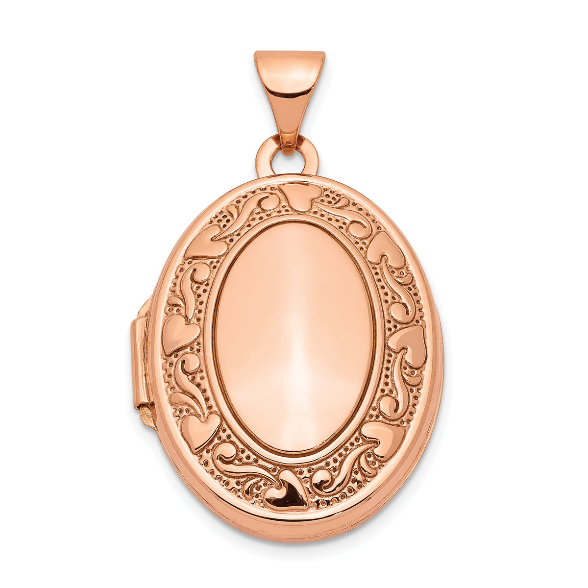 14k Rose Gold Heart Design Border 21mm Oval Locket