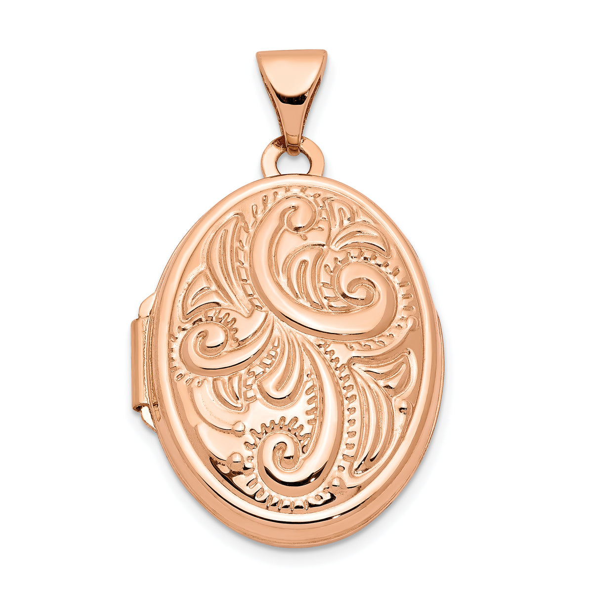 14k Rose Gold Scroll Design 21mm Oval Locket