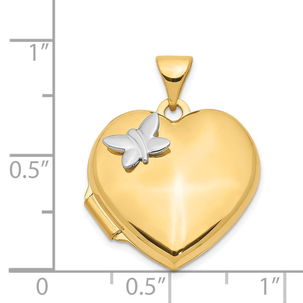 14K Two-Tone 18mm Heart w/Butterfly Locket