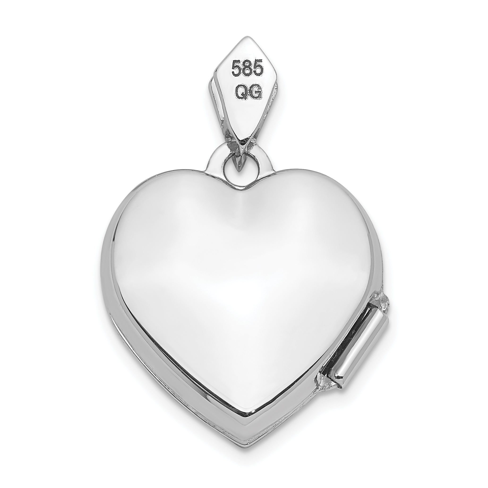 14K White Gold 15mm Diamond Heart Locket