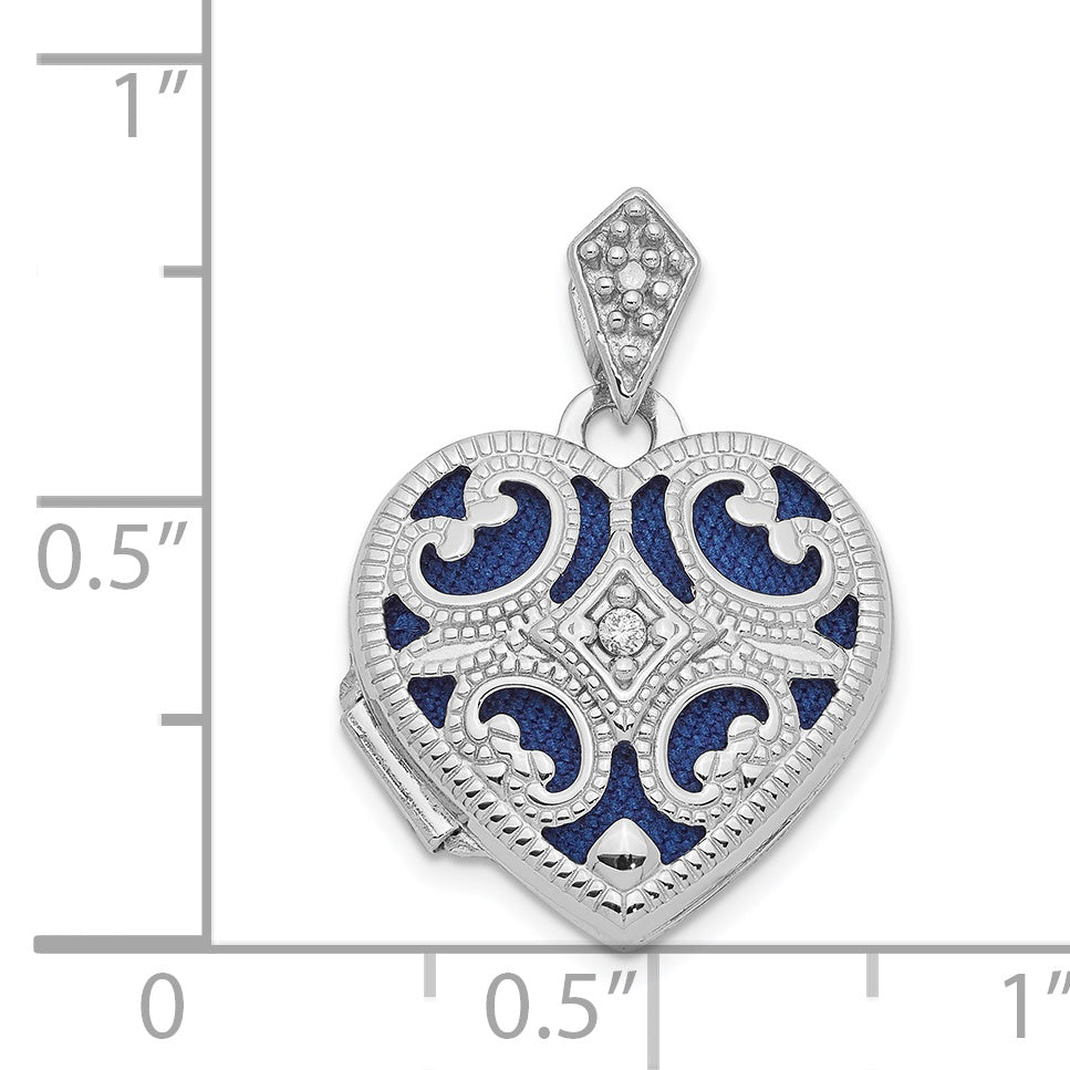 14K White Gold 15mm Diamond Heart Locket