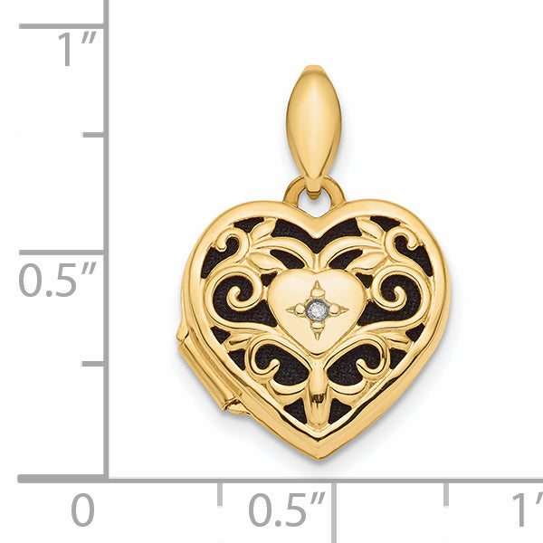 14K Polished Filigree Diamond Heart Locket