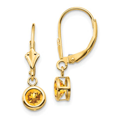 14k Citrine Round Leverback Earring